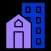 Icon of two buildings offering a range of flood insurance plans